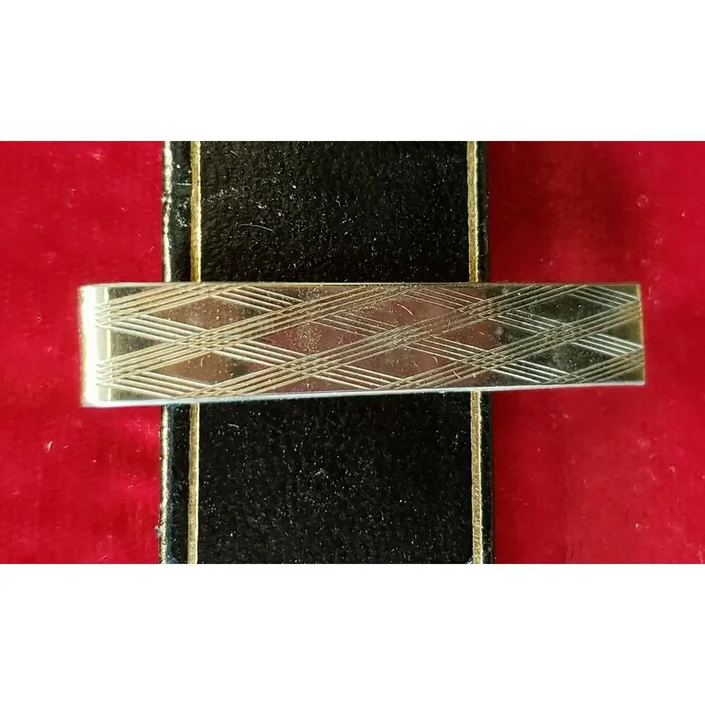 Vintage Diamond Patterned Tie Clip Mid-Century Gold‎ Tone Tie Bar cl-